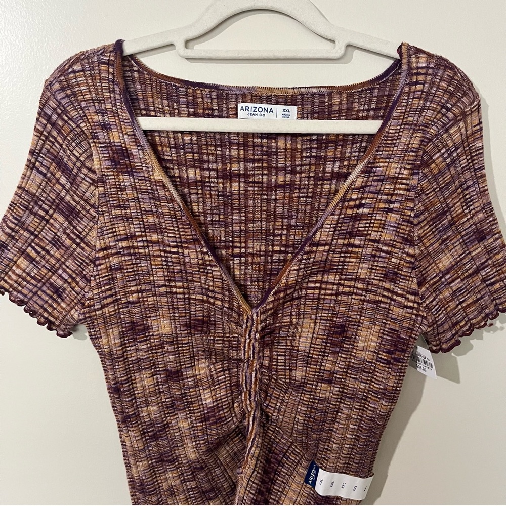 Arizona Jean Co Women’s Top XXL Purple Rust Y2K Cropped Ruched Ribbed NWT - Picture 3 of 10